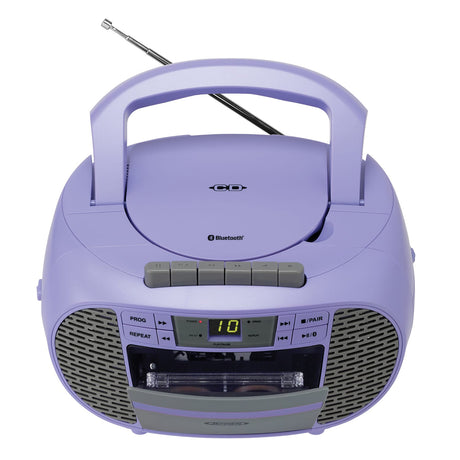 Jensen Portable Bluetooth CD Music System with Built-in Speakers, Cassette Player/Recorder, AM/FM Radio, and Aux, CD-550ABT, Purple