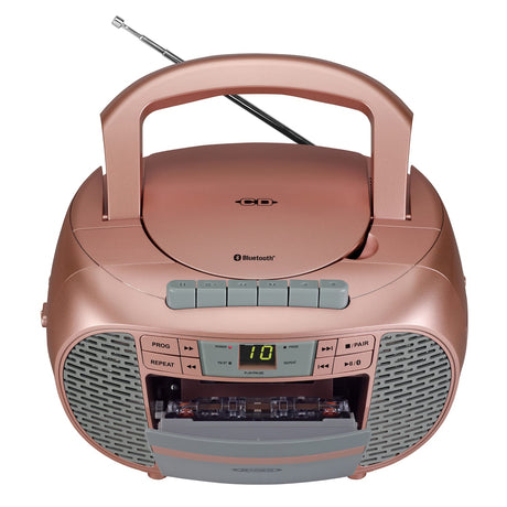 Jensen Portable Bluetooth CD Music System with Built-in Speakers, Cassette Player/Recorder, AM/FM Radio, and Aux, CD-550ABT, Metallic