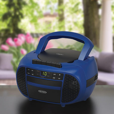 Jensen Portable CD Music System with Cassette Player/Recorder and AM/FM Stereo Radio, CD-550, Blue/Black