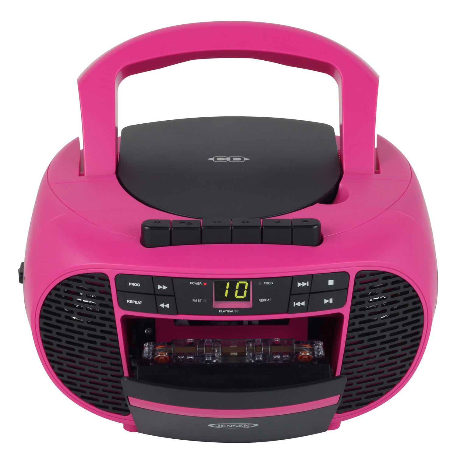 Jensen Portable CD Music System with Cassette Player/Recorder and AM/FM Stereo Radio, CD-550, Magenta/Black