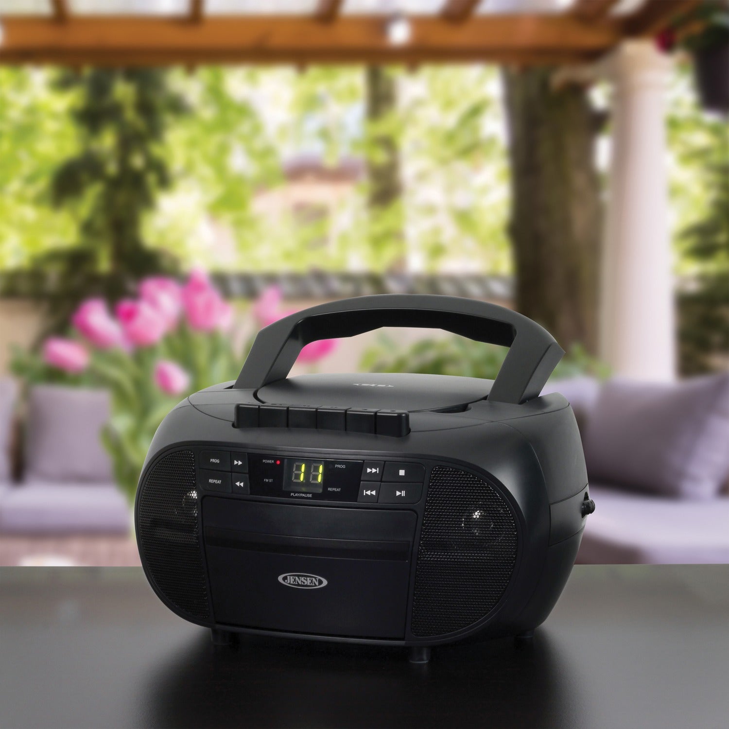 Jensen Portable CD Music System with Cassette Player/Recorder and AM/FM Stereo Radio, CD-550, Black