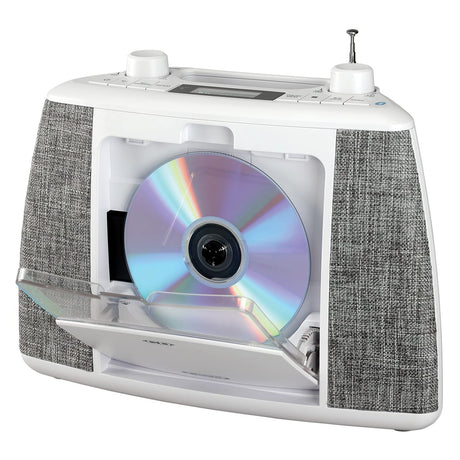 Jensen Portable Bluetooth CD Music System with FM Radio, CD-565, White