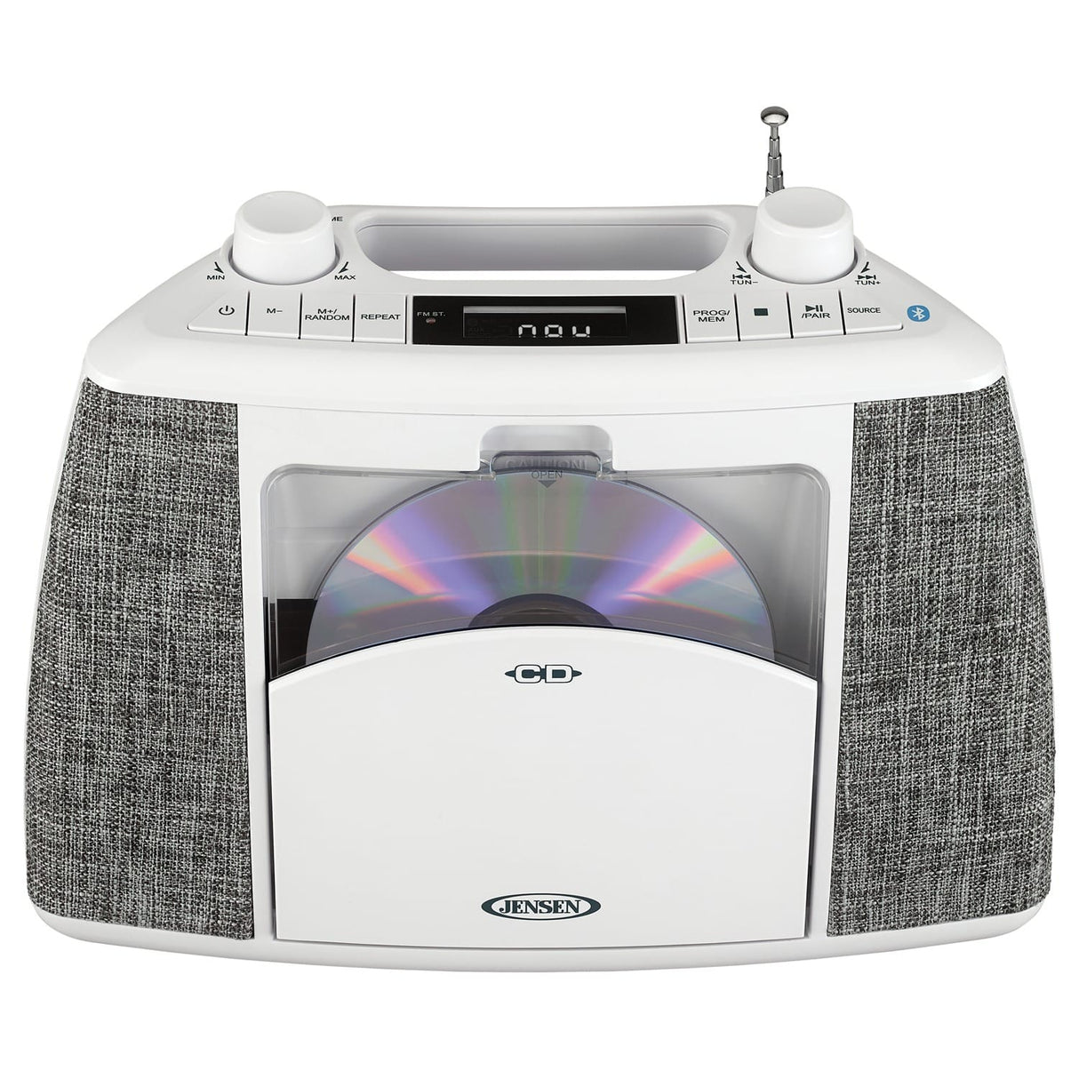 Jensen Portable Bluetooth CD Music System with FM Radio, CD-565, White