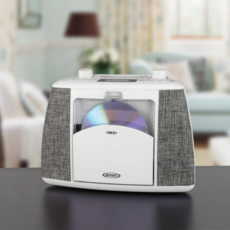 Jensen Portable Bluetooth CD Music System with FM Radio, CD-565, White