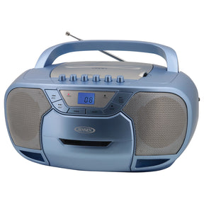 Jensen CD-590 1-Watt Portable Stereo CD and Cassette Player/Recorder with AM/FM Radio and Bluetooth, Light Blue