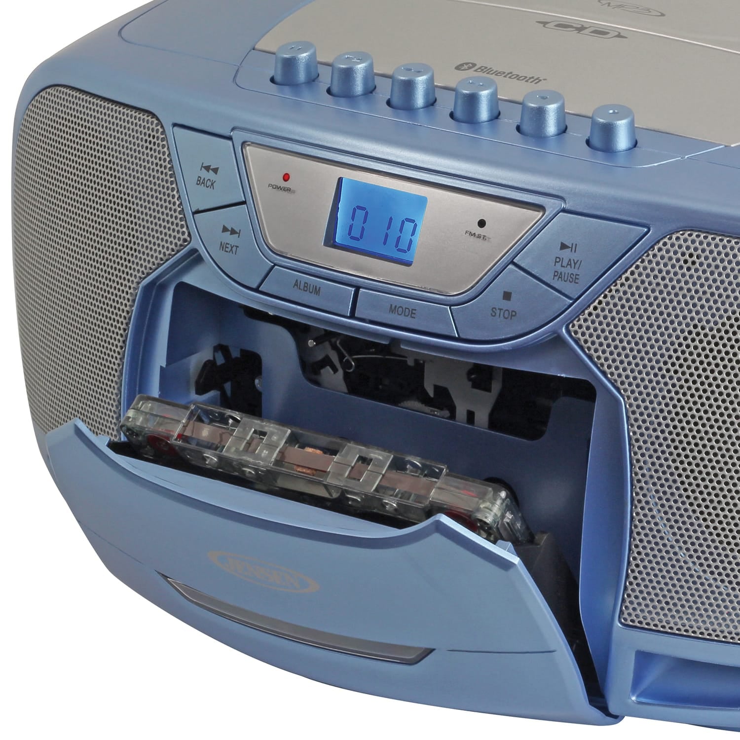 Jensen CD-590 1-Watt Portable Stereo CD and Cassette Player/Recorder with AM/FM Radio and Bluetooth, Light Blue