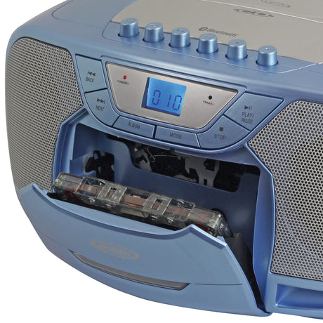 Jensen CD-590 1-Watt Portable Stereo CD and Cassette Player/Recorder with AM/FM Radio and Bluetooth, Light Blue