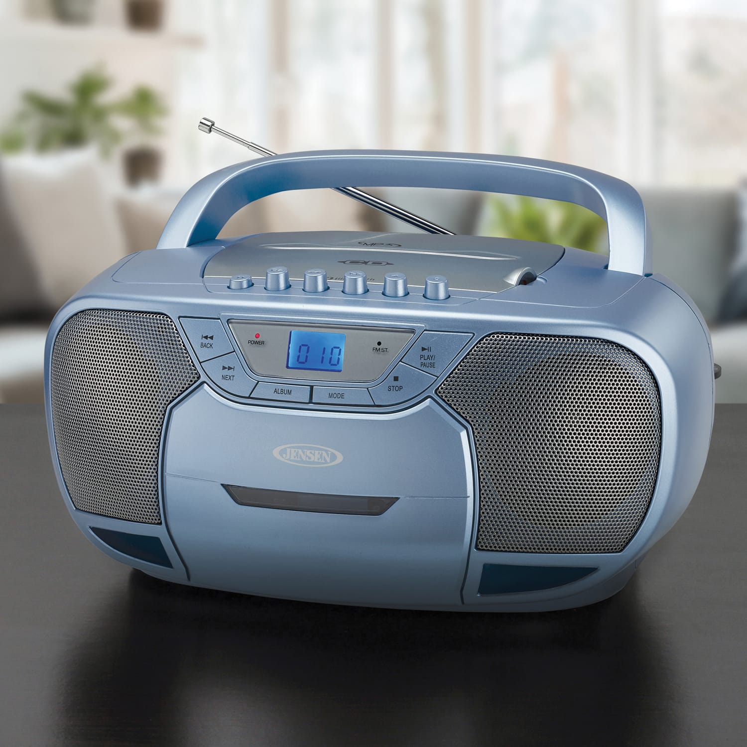 Jensen CD-590 1-Watt Portable Stereo CD and Cassette Player/Recorder with AM/FM Radio and Bluetooth, Light Blue