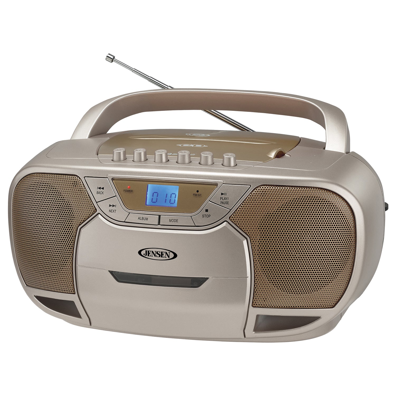 Jensen CD-590 1-Watt Portable Stereo CD and Cassette Player/Recorder with AM/FM Radio and Bluetooth, Champagne Gold