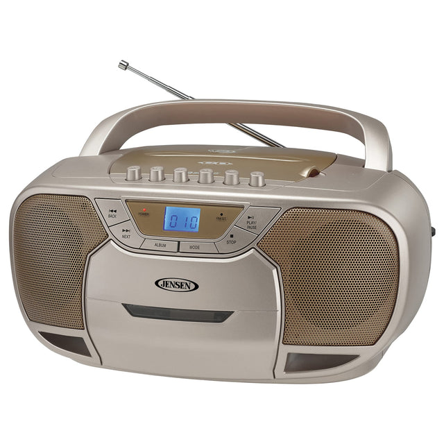 Jensen CD-590 1-Watt Portable Stereo CD and Cassette Player/Recorder with AM/FM Radio and Bluetooth, Champagne Gold