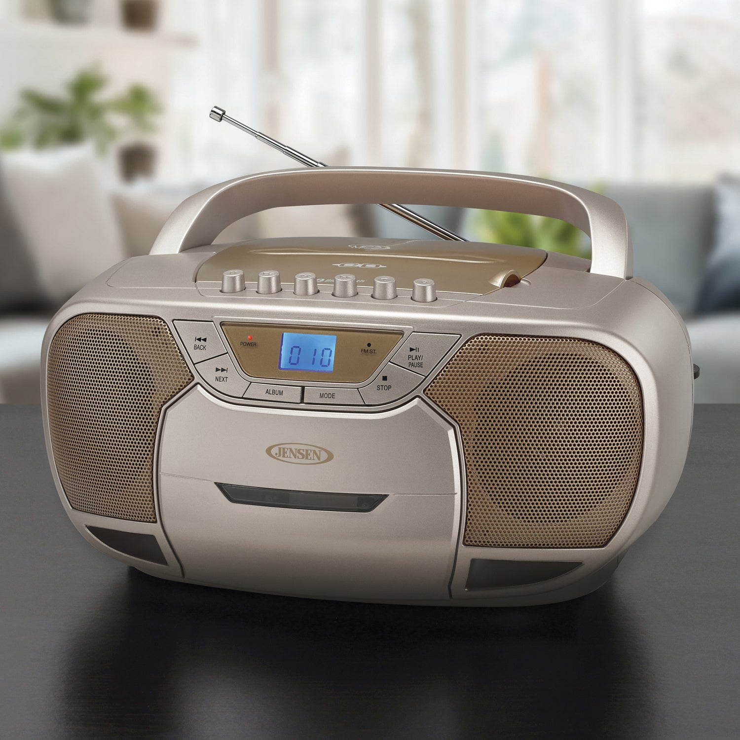 Jensen CD-590 1-Watt Portable Stereo CD and Cassette Player/Recorder with AM/FM Radio and Bluetooth, Champagne Gold