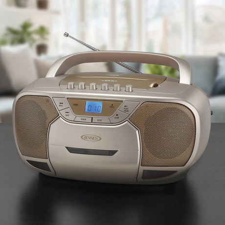 Jensen CD-590 1-Watt Portable Stereo CD and Cassette Player/Recorder with AM/FM Radio and Bluetooth, Champagne Gold