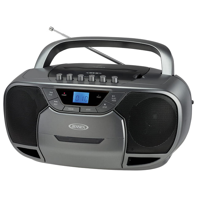 Jensen CD-590 1-Watt Portable Stereo CD and Cassette Player/Recorder with AM/FM Radio and Bluetooth, Gray