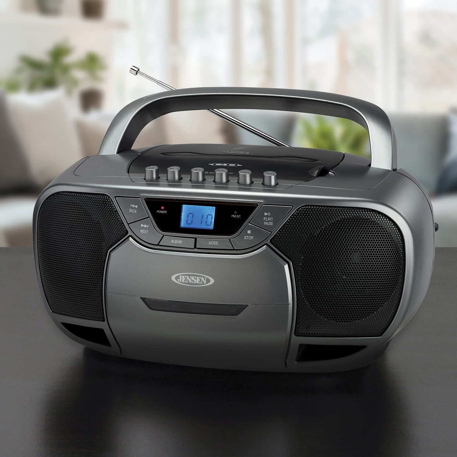 Jensen CD-590 1-Watt Portable Stereo CD and Cassette Player/Recorder with AM/FM Radio and Bluetooth, Gray