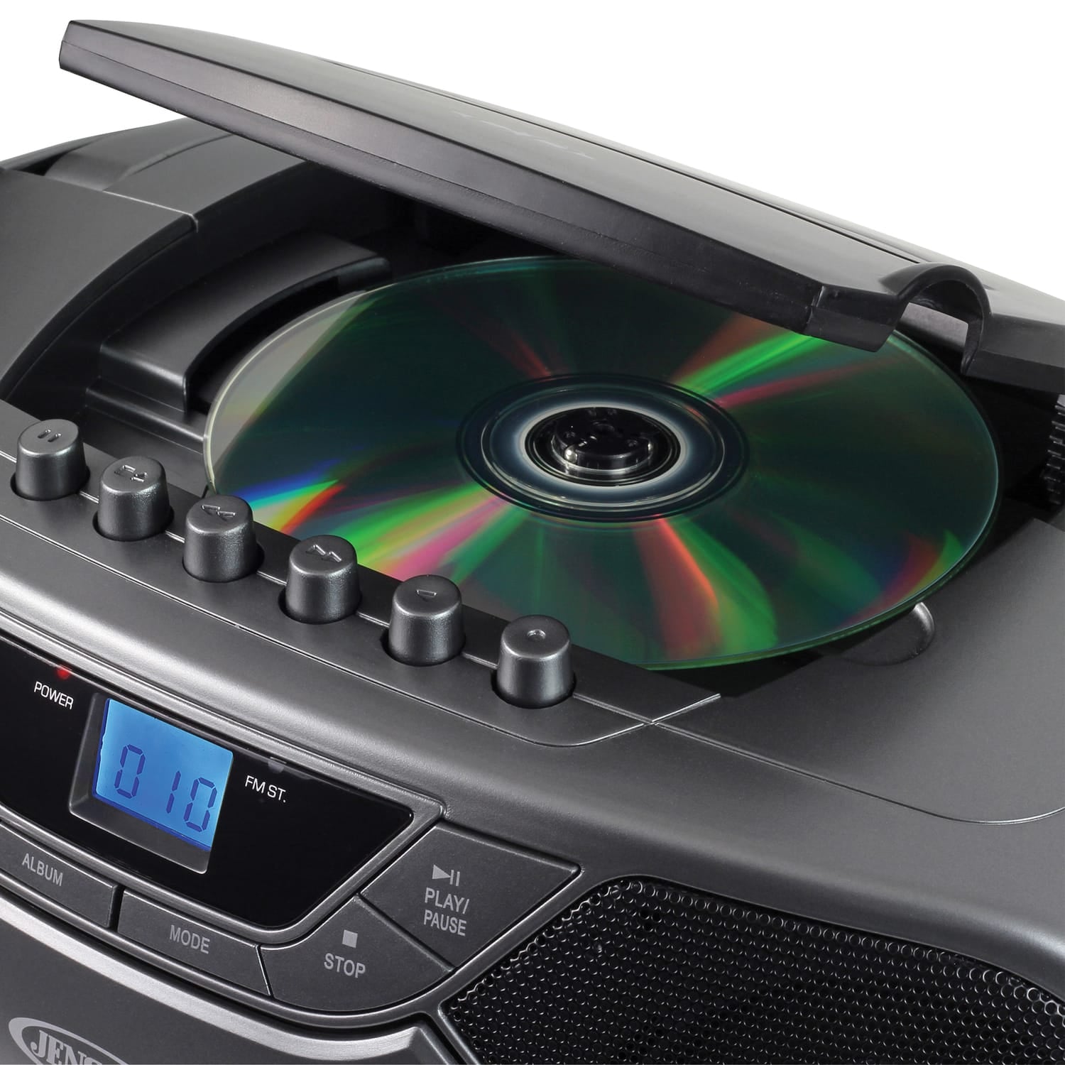 Jensen CD-590 1-Watt Portable Stereo CD and Cassette Player/Recorder with AM/FM Radio and Bluetooth, Gray