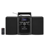 Jensen 10-Watt Portable Bluetooth Home Stereo System with Detachable Speakers, CD/Cassette Players, AM/FM Radio, Alarm Clock, and Remote, CD-785