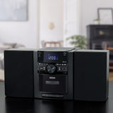 Jensen 10-Watt Portable Bluetooth Home Stereo System with Detachable Speakers, CD/Cassette Players, AM/FM Radio, Alarm Clock, and Remote, CD-785