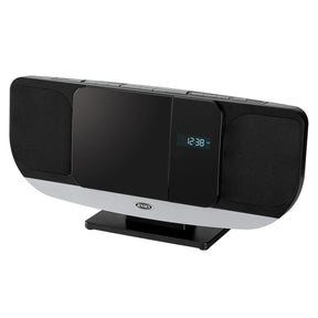 Jensen 10-Watt Wall-Mountable Bluetooth Home Stereo System with Built-in Speakers, CD Player, FM Radio, Alarm, USB Charger, Aux, and Remote, JBS-215