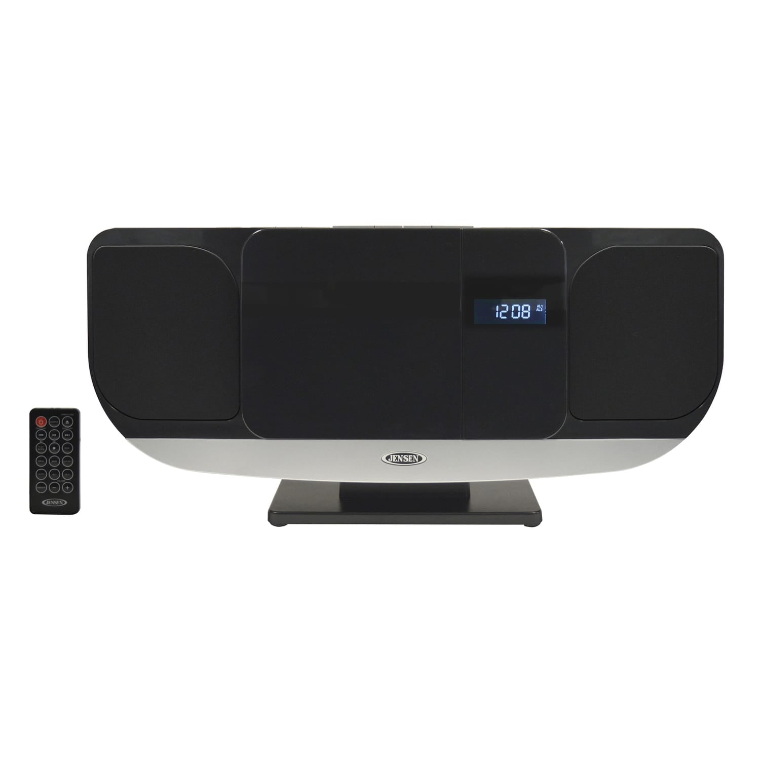 Jensen 10-Watt Wall-Mountable Bluetooth Home Stereo System with Built-in Speakers, CD Player, FM Radio, Alarm, USB Charger, Aux, and Remote, JBS-215