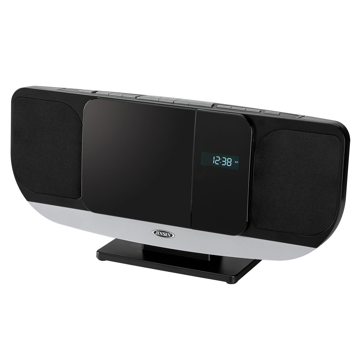 Jensen 10-Watt Wall-Mountable Bluetooth Home Stereo System with Built-in Speakers, CD Player, FM Radio, Alarm, USB Charger, Aux, and Remote, JBS-215