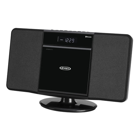 Jensen 10-Watt Wall-Mountable Bluetooth Home Stereo System with Built-in Speakers, CD Player, AM/FM Radio, Alarm, USB, Aux, and Remote