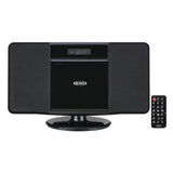 Jensen 10-Watt Wall-Mountable Bluetooth Home Stereo System with Built-in Speakers, CD Player, AM/FM Radio, Alarm, USB, Aux, and Remote
