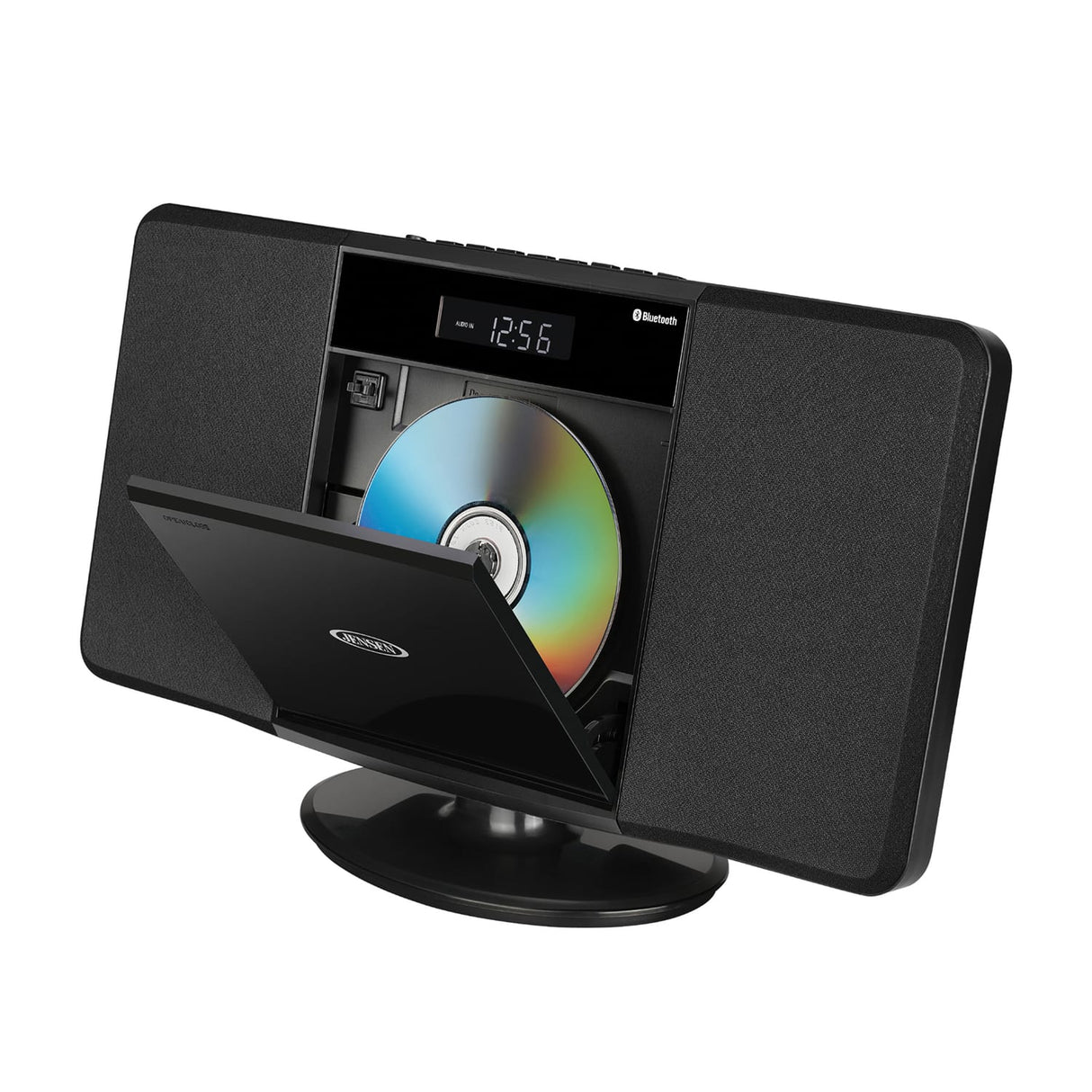 Jensen 10-Watt Wall-Mountable Bluetooth Home Stereo System with Built-in Speakers, CD Player, AM/FM Radio, Alarm, USB, Aux, and Remote