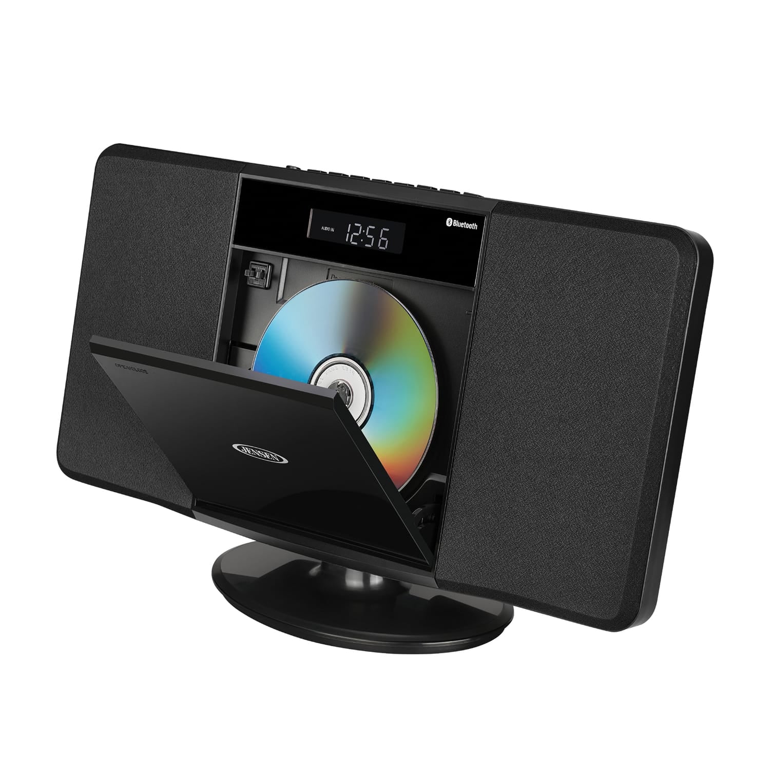 Jensen 10-Watt Wall-Mountable Bluetooth Home Stereo System with Built-in Speakers, CD Player, AM/FM Radio, Alarm, USB, Aux, and Remote