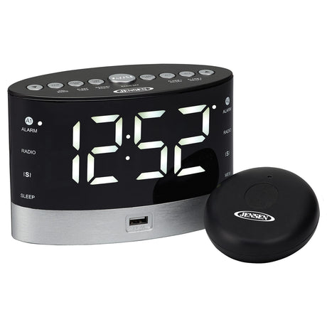 Jensen JCR-255 .6-Watt AM/FM Dual-Alarm Digital Clock Radio with Under-Pillow Vibrator
