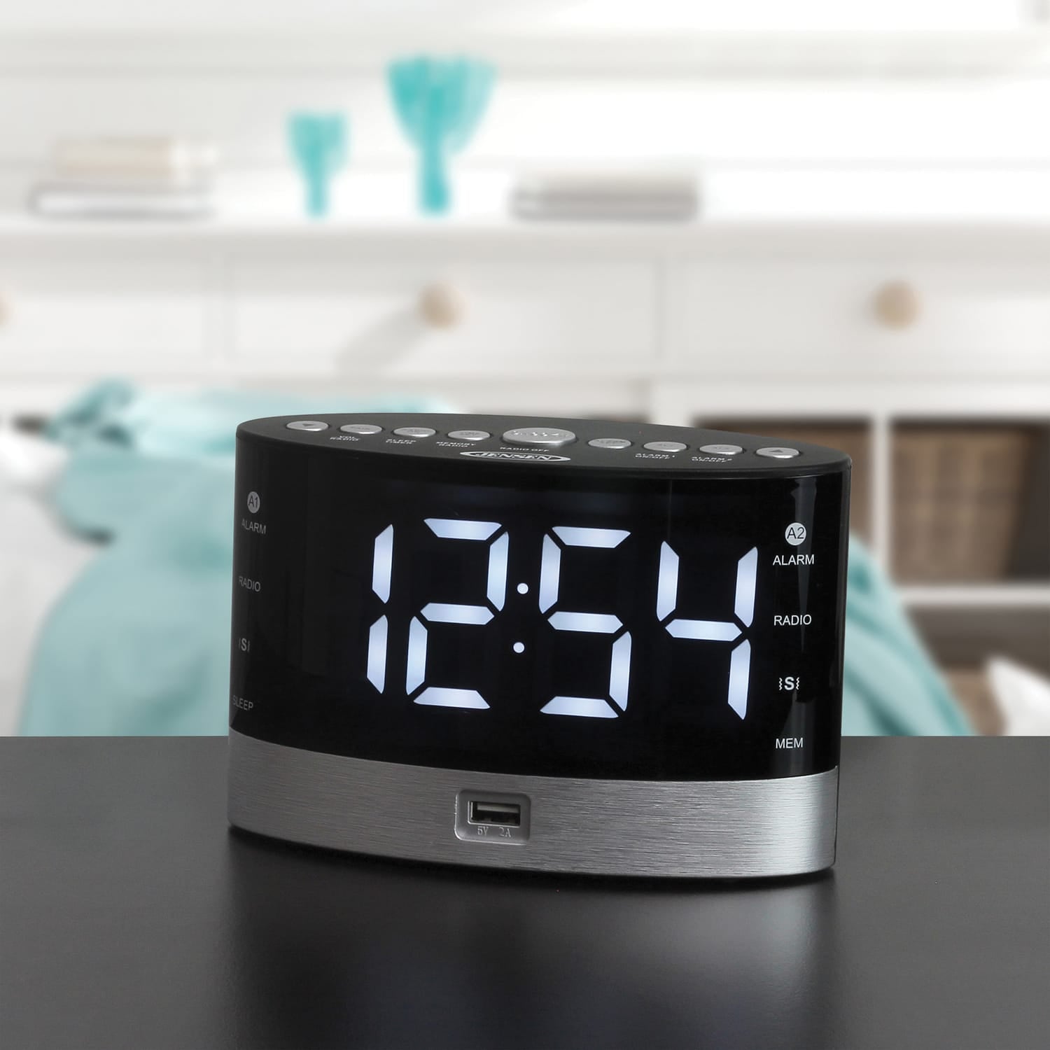 Jensen JCR-255 .6-Watt AM/FM Dual-Alarm Digital Clock Radio with Under-Pillow Vibrator