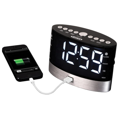 Jensen JCR-255 .6-Watt AM/FM Dual-Alarm Digital Clock Radio with Under-Pillow Vibrator