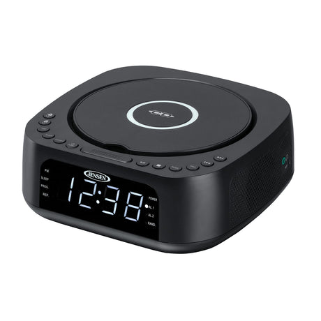 Jensen Stereo Digital Dual-Alarm Clock with Top-Loading CD Player, FM Tuner, USB Charging Port, and Battery Backup