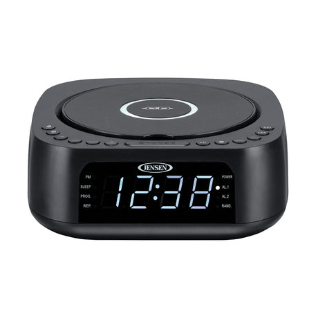 Jensen Stereo Digital Dual-Alarm Clock with Top-Loading CD Player, FM Tuner, USB Charging Port, and Battery Backup