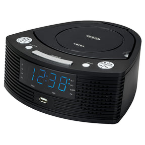 Jensen Dual-Alarm Clock Radio with AM/FM, Top-Loading CD Player, 0.9-In. Blue LED Display, Dimmer, Battery Backup, Sleep/Snooze, Aux Input