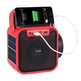 Jensen Portable Rechargeable Bluetooth Speaker with FM Radio, Flashlight, Solar Panel, and USB Port, Red, JEP-175