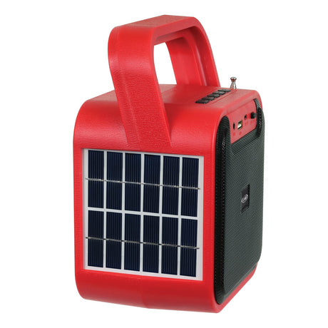 Jensen Portable Rechargeable Bluetooth Speaker with FM Radio, Flashlight, Solar Panel, and USB Port, Red, JEP-175
