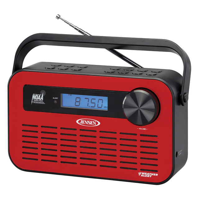 Jensen Portable Digital AM/FM Weather Radio with Weather Alert and 2-Way Charging, Red, JEP-250