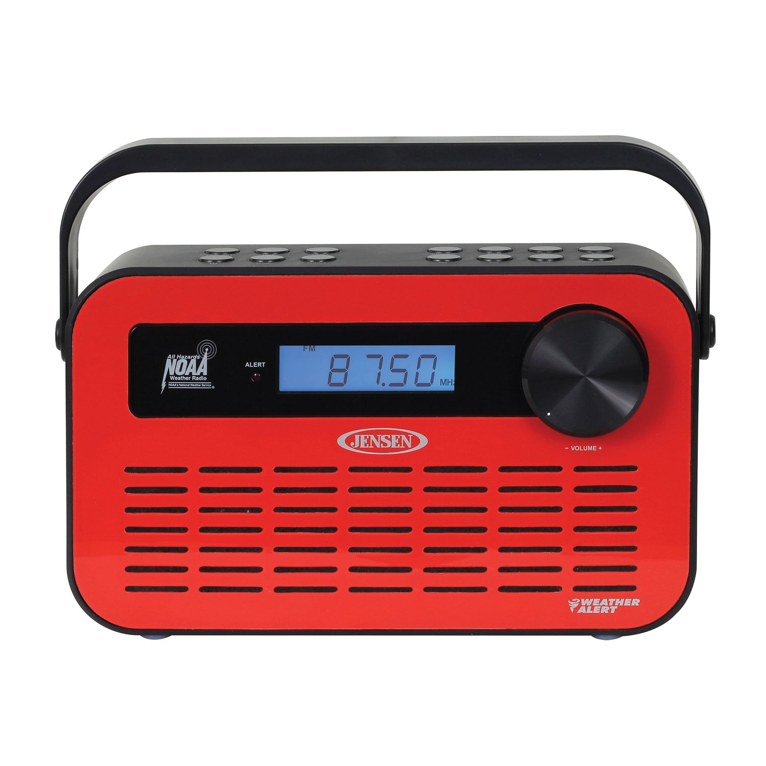 Jensen Portable Digital AM/FM Weather Radio with Weather Alert and 2-Way Charging, Red, JEP-250
