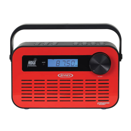 Jensen Portable Digital AM/FM Weather Radio with Weather Alert and 2-Way Charging, Red, JEP-250