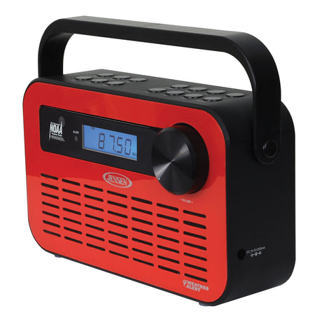 Jensen Portable Digital AM/FM Weather Radio with Weather Alert and 2-Way Charging, Red, JEP-250