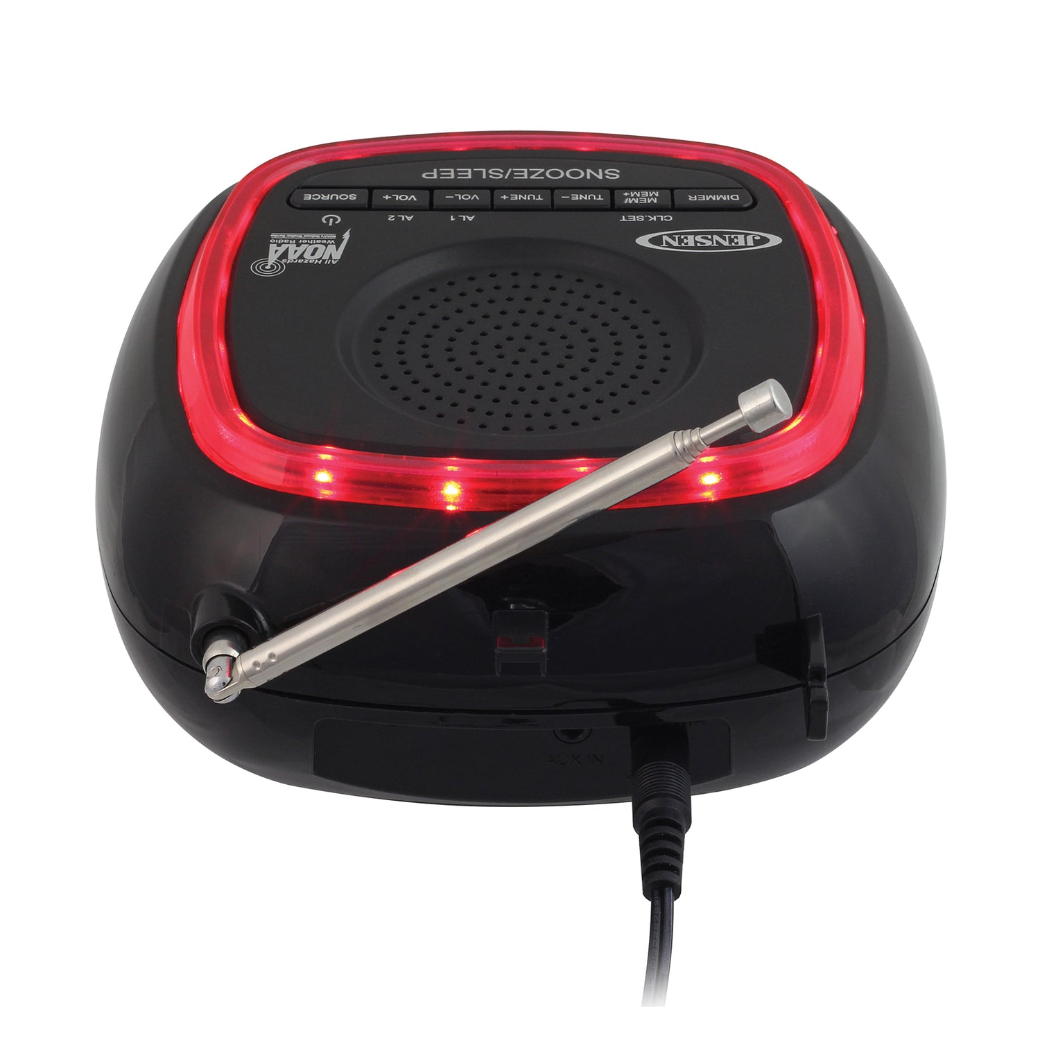 Jensen Digital AM/FM Weather Band Alarm Clock Radio with NOAA Weather Alert and Red LED Alert Indicator Ring