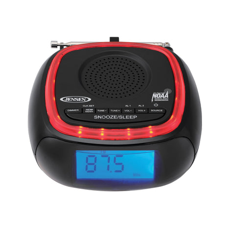 Jensen Digital AM/FM Weather Band Alarm Clock Radio with NOAA Weather Alert and Red LED Alert Indicator Ring