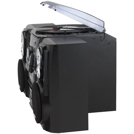 Jensen 10-Watt 3-Speed Belt-Drive Manual Turntable with External Speakers, Bluetooth, 3 CD Changer, Dual Cassette Deck, AM/FM, and 45-RPM Adapter