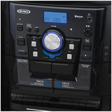 Jensen 10-Watt 3-Speed Belt-Drive Manual Turntable with External Speakers, Bluetooth, 3 CD Changer, Dual Cassette Deck, AM/FM, and 45-RPM Adapter