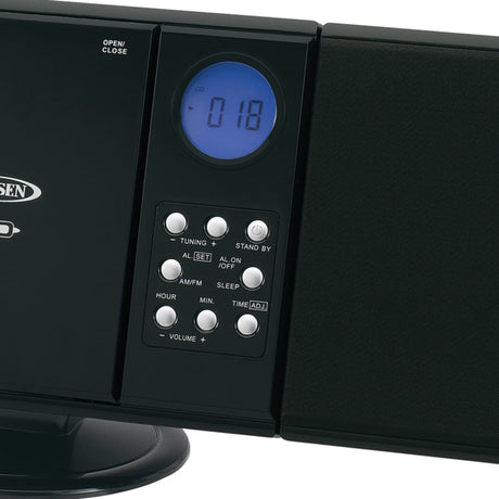 Jensen 2-Watt Wall-Mountable Home Stereo System with Built-in Speakers, CD Player, AM/FM Radio, Alarm Clock, Aux, and Remote, JMC-180