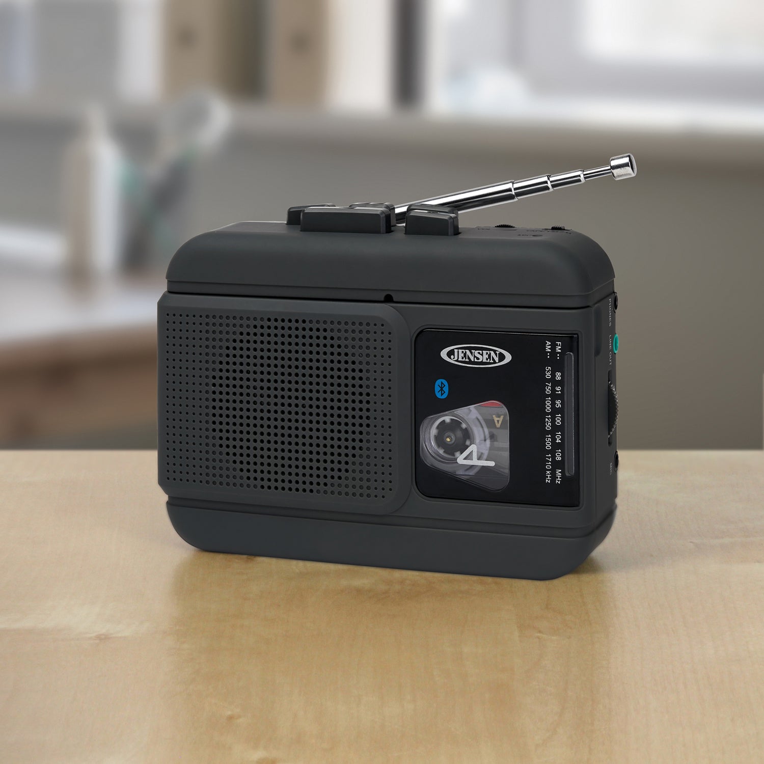 Jensen Portable Bluetooth Personal Cassette Player/Recorder with Built-in Speakers, AM/FM Radio, Line Output, and Earbuds, MCR-60