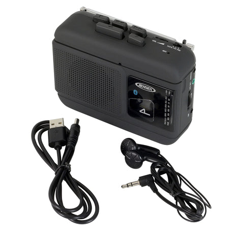 Jensen Portable Bluetooth Personal Cassette Player/Recorder with Built-in Speakers, AM/FM Radio, Line Output, and Earbuds, MCR-60