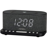 Jensen FM Digital Dual-Alarm Clock Radio with Large Display, Wireless Qi and USB Charging, Aux Input, and Battery Backup, QiCR-50