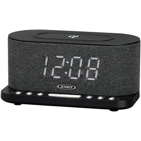 Jensen FM Digital Dual-Alarm Clock Radio with Large Display, Wireless Qi and USB Charging, Aux Input, and Battery Backup, QiCR-50