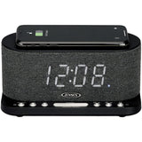 Jensen FM Digital Dual-Alarm Clock Radio with Large Display, Wireless Qi and USB Charging, Aux Input, and Battery Backup, QiCR-50